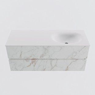 MONDIAZ VICA 120cm badmeubel onderkast Carrara 2 lades. Wastafel MOON rechts zonder kraangat, kleur Talc.