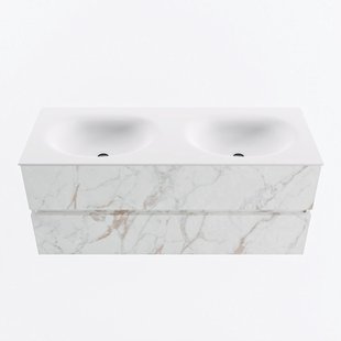 MONDIAZ VICA 120cm badmeubel onderkast Carrara 2 lades. Wastafel MOON dubbel zonder kraangat, kleur Talc.