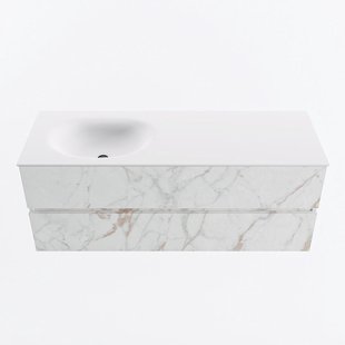 MONDIAZ VICA 130cm badmeubel onderkast Carrara 2 lades. Wastafel MOON links 1 kraangat, kleur Talc.