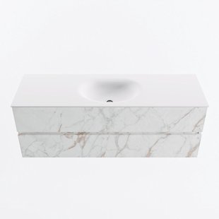 MONDIAZ VICA 140cm badmeubel onderkast Carrara 2 lades. Wastafel MOON midden 1 kraangat, kleur Talc.