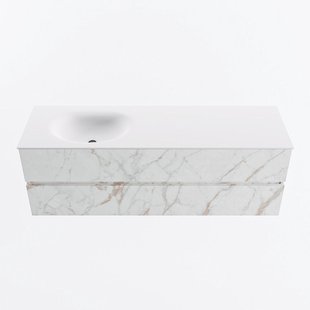 MONDIAZ VICA 150cm badmeubel onderkast Carrara 2 lades. Wastafel MOON links zonder kraangat, kleur Talc.