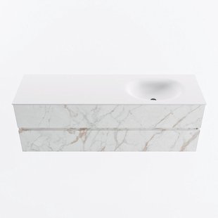 MONDIAZ VICA 150cm badmeubel onderkast Carrara 2 lades. Wastafel MOON rechts zonder kraangat, kleur Talc.
