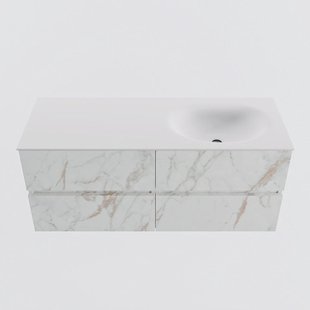 MONDIAZ VICA 120cm badmeubel onderkast Carrara 4 lades. Wastafel MOON rechts 1 kraangat, kleur Talc.