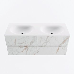 MONDIAZ VICA 120cm badmeubel onderkast Carrara 4 lades. Wastafel MOON dubbel 2 kraangaten, kleur Talc.