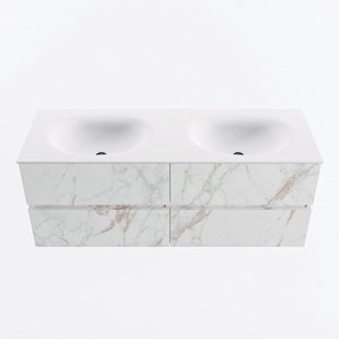 MONDIAZ VICA 130cm badmeubel onderkast Carrara 4 lades. Wastafel MOON dubbel 2 kraangaten, kleur Talc.