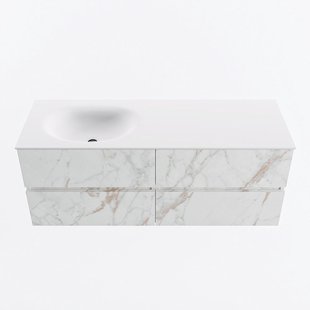 MONDIAZ VICA 130cm badmeubel onderkast Carrara 4 lades. Wastafel MOON links zonder kraangat, kleur Talc.