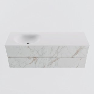 MONDIAZ VICA 140cm badmeubel onderkast Carrara 4 lades. Wastafel MOON links zonder kraangat, kleur Talc.
