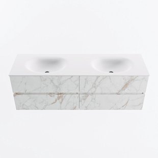 MONDIAZ VICA 150cm badmeubel onderkast Carrara 4 lades. Wastafel MOON dubbel 2 kraangaten, kleur Talc.