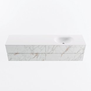 MONDIAZ VICA 190cm badmeubel onderkast Carrara 4 lades. Wastafel MOON rechts 1 kraangat, kleur Talc.