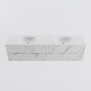MONDIAZ VICA 190cm badmeubel onderkast Carrara 4 lades. Wastafel MOON dubbel 2 kraangaten, kleur Talc.