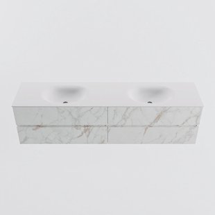 MONDIAZ VICA 190cm badmeubel onderkast Carrara 4 lades. Wastafel MOON dubbel zonder kraangat, kleur Talc.