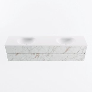 MONDIAZ VICA 200cm badmeubel onderkast Carrara 4 lades. Wastafel MOON dubbel 2 kraangaten, kleur Talc.