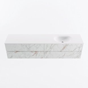 MONDIAZ VICA 200cm badmeubel onderkast Carrara 4 lades. Wastafel MOON rechts zonder kraangat, kleur Talc.