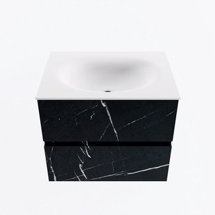 MONDIAZ VICA 60cm badmeubel onderkast Marquina 2 lades. Wastafel MOON midden 1 kraangat, kleur Talc.