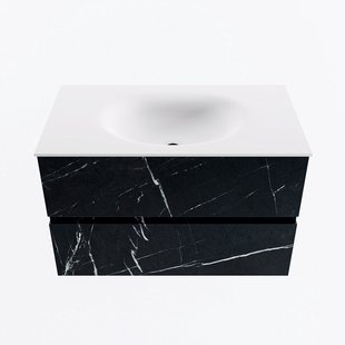 MONDIAZ VICA 80cm badmeubel onderkast Marquina 2 lades. Wastafel MOON midden 1 kraangat, kleur Talc.