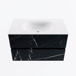 MONDIAZ VICA 80cm badmeubel onderkast Marquina 2 lades. Wastafel MOON midden zonder kraangat, kleur Talc.