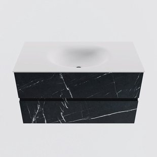 MONDIAZ VICA 90cm badmeubel onderkast Marquina 2 lades. Wastafel MOON midden 1 kraangat, kleur Talc.