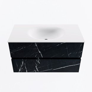 MONDIAZ VICA 90cm badmeubel onderkast Marquina 2 lades. Wastafel MOON midden zonder kraangat, kleur Talc.