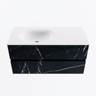 MONDIAZ VICA 100cm badmeubel onderkast Marquina 2 lades. Wastafel MOON links 1 kraangat, kleur Talc.