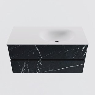 MONDIAZ VICA 100cm badmeubel onderkast Marquina 2 lades. Wastafel MOON rechts 1 kraangat, kleur Talc.