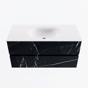 MONDIAZ VICA 100cm badmeubel onderkast Marquina 2 lades. Wastafel MOON midden zonder kraangat, kleur Talc.