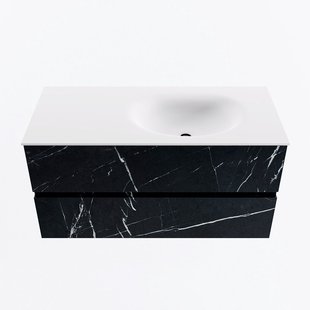 MONDIAZ VICA 100cm badmeubel onderkast Marquina 2 lades. Wastafel MOON rechts zonder kraangat, kleur Talc.