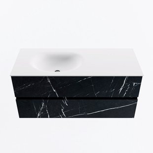 MONDIAZ VICA 110cm badmeubel onderkast Marquina 2 lades. Wastafel MOON links 1 kraangat, kleur Talc.