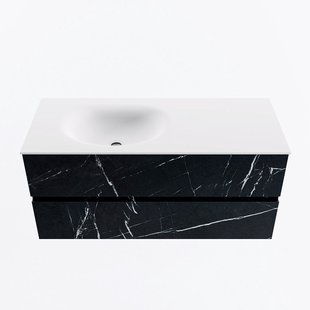 MONDIAZ VICA 110cm badmeubel onderkast Marquina 2 lades. Wastafel MOON links zonder kraangat, kleur Talc.