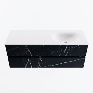 MONDIAZ VICA 130cm badmeubel onderkast Marquina 2 lades. Wastafel MOON rechts 1 kraangat, kleur Talc.