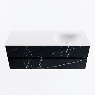 MONDIAZ VICA 130cm badmeubel onderkast Marquina 2 lades. Wastafel MOON rechts zonder kraangat, kleur Talc.