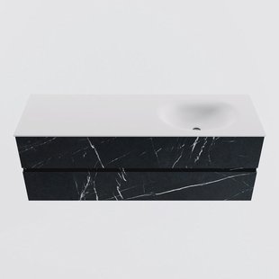 MONDIAZ VICA 140cm badmeubel onderkast Marquina 2 lades. Wastafel MOON rechts 1 kraangat, kleur Talc.