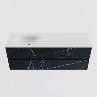 MONDIAZ VICA 140cm badmeubel onderkast Marquina 2 lades. Wastafel MOON links zonder kraangat, kleur Talc.