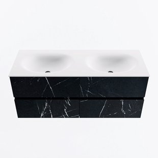 MONDIAZ VICA 120cm badmeubel onderkast Marquina 4 lades. Wastafel MOON dubbel 2 kraangaten, kleur Talc.