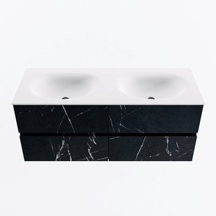 MONDIAZ VICA 120cm badmeubel onderkast Marquina 4 lades. Wastafel MOON dubbel zonder kraangat, kleur Talc.