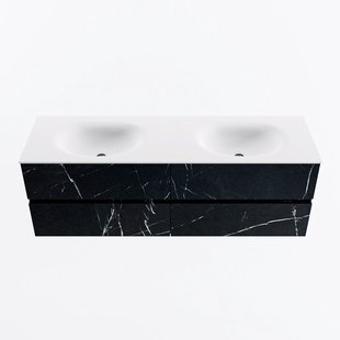 MONDIAZ VICA 150cm badmeubel onderkast Marquina 4 lades. Wastafel MOON dubbel 2 kraangaten, kleur Talc.