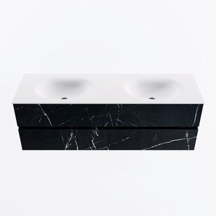 MONDIAZ VICA 150cm badmeubel onderkast Marquina 4 lades. Wastafel MOON dubbel zonder kraangat, kleur Talc.