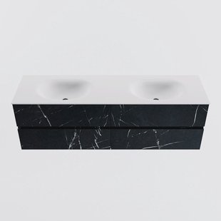 MONDIAZ VICA 160cm badmeubel onderkast Marquina 4 lades. Wastafel MOON dubbel zonder kraangat, kleur Talc.