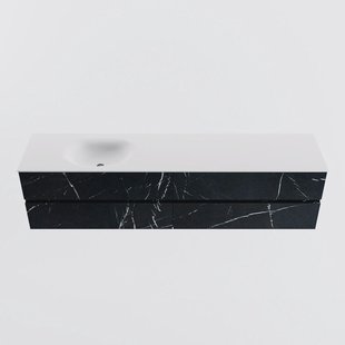 MONDIAZ VICA 200cm badmeubel onderkast Marquina 4 lades. Wastafel MOON links 1 kraangat, kleur Talc.