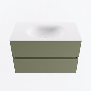 MONDIAZ VICA 80cm badmeubel onderkast Army 2 lades. Wastafel MOON midden zonder kraangat, kleur Talc.