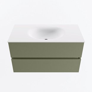 MONDIAZ VICA 90cm badmeubel onderkast Army 2 lades. Wastafel MOON midden 1 kraangat, kleur Talc.