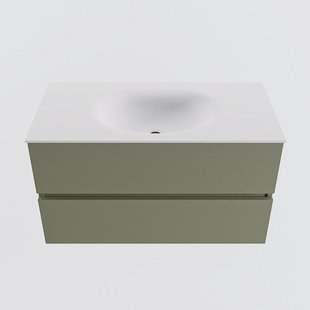 MONDIAZ VICA 90cm badmeubel onderkast Army 2 lades. Wastafel MOON midden zonder kraangat, kleur Talc.