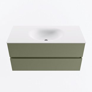 MONDIAZ VICA 100cm badmeubel onderkast Army 2 lades. Wastafel MOON midden 1 kraangat, kleur Talc.