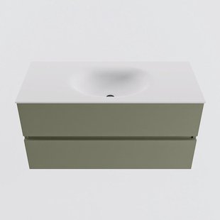 MONDIAZ VICA 100cm badmeubel onderkast Army 2 lades. Wastafel MOON midden zonder kraangat, kleur Talc.