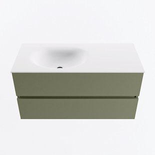 MONDIAZ VICA 100cm badmeubel onderkast Army 2 lades. Wastafel MOON links zonder kraangat, kleur Talc.