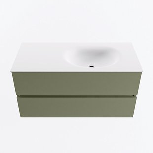 MONDIAZ VICA 100cm badmeubel onderkast Army 2 lades. Wastafel MOON rechts zonder kraangat, kleur Talc.