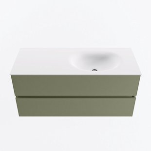 MONDIAZ VICA 110cm badmeubel onderkast Army 2 lades. Wastafel MOON rechts 1 kraangat, kleur Talc.