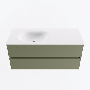 MONDIAZ VICA 110cm badmeubel onderkast Army 2 lades. Wastafel MOON links zonder kraangat, kleur Talc.