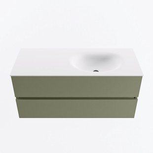 MONDIAZ VICA 110cm badmeubel onderkast Army 2 lades. Wastafel MOON rechts zonder kraangat, kleur Talc.