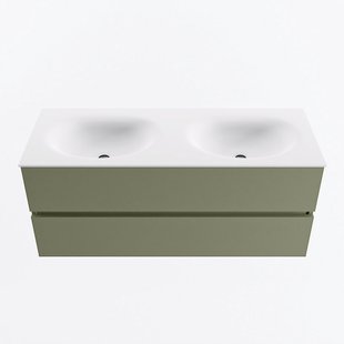 MONDIAZ VICA 120cm badmeubel onderkast Army 2 lades. Wastafel MOON dubbel 2 kraangaten, kleur Talc.