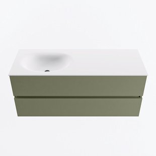 MONDIAZ VICA 120cm badmeubel onderkast Army 2 lades. Wastafel MOON links zonder kraangat, kleur Talc.